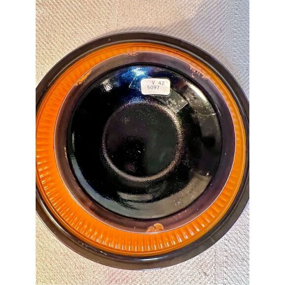 Vintage Art Deco Molded Orange And Black Cased Ribbed Fluted Bowl - Picture 14 of 16